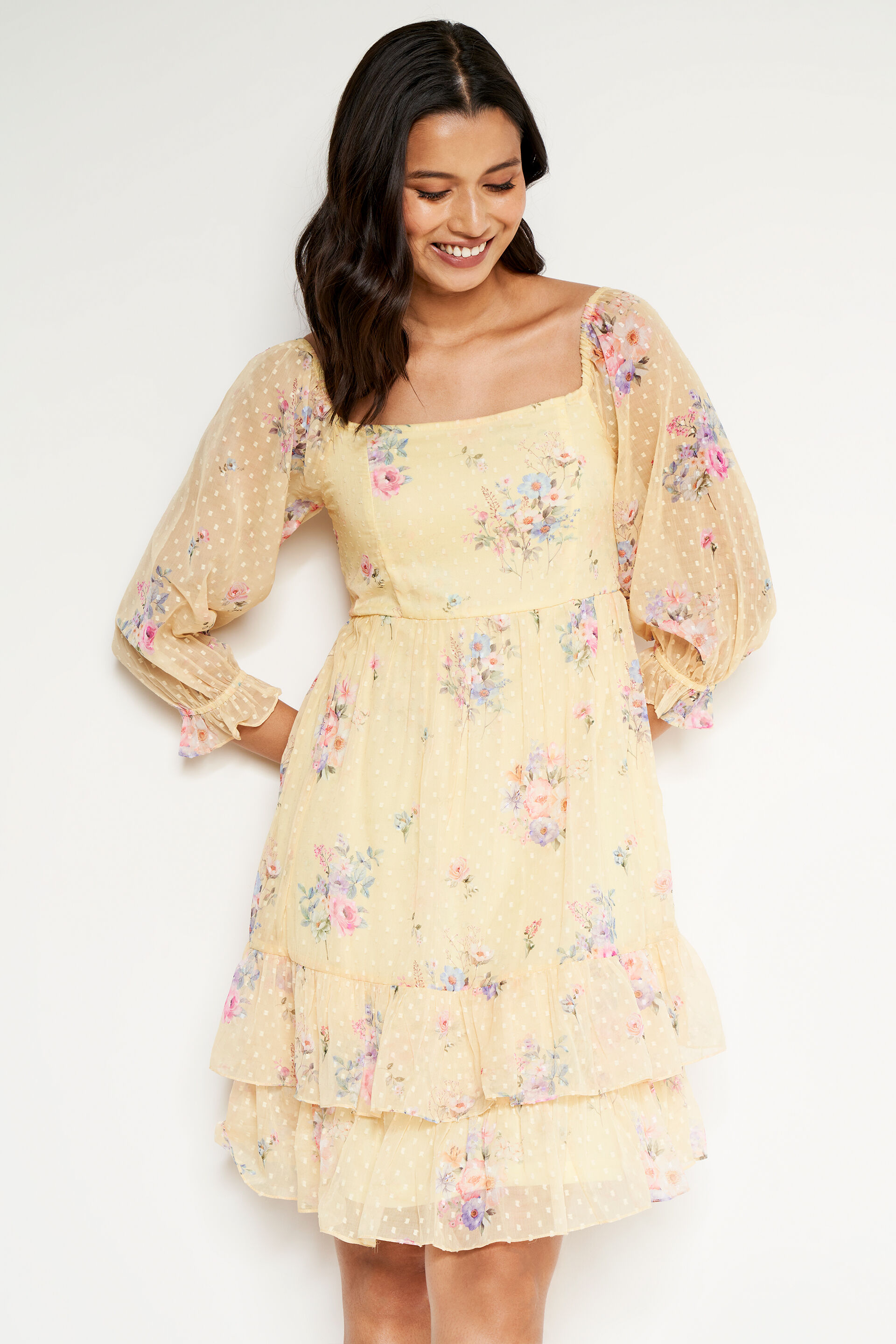 Floral Flared Dress, Lime Green, image 1